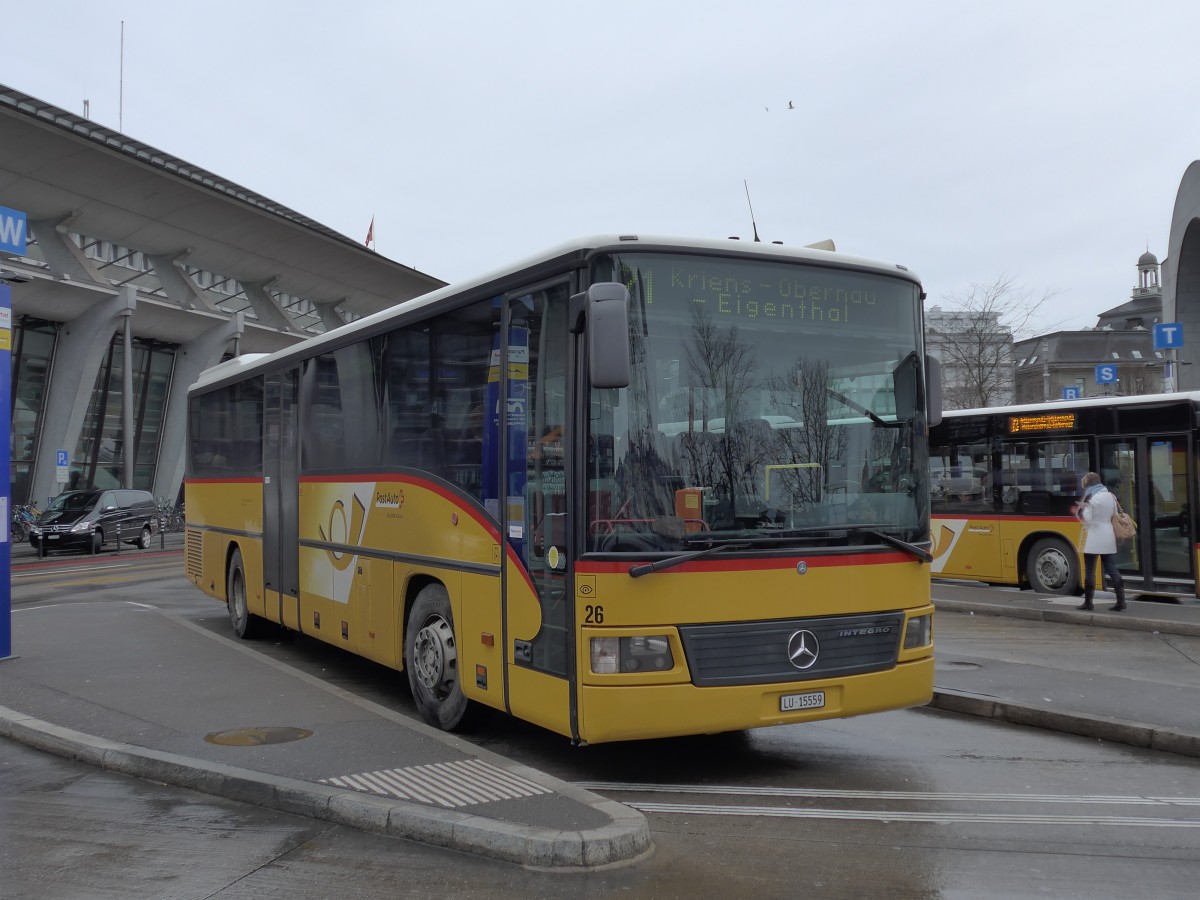 (148'869) - Bucheli, Kriens - Nr. 26/LU 15'559 - Mercedes am 16. Februar 2014 beim Bahnhof Luzern