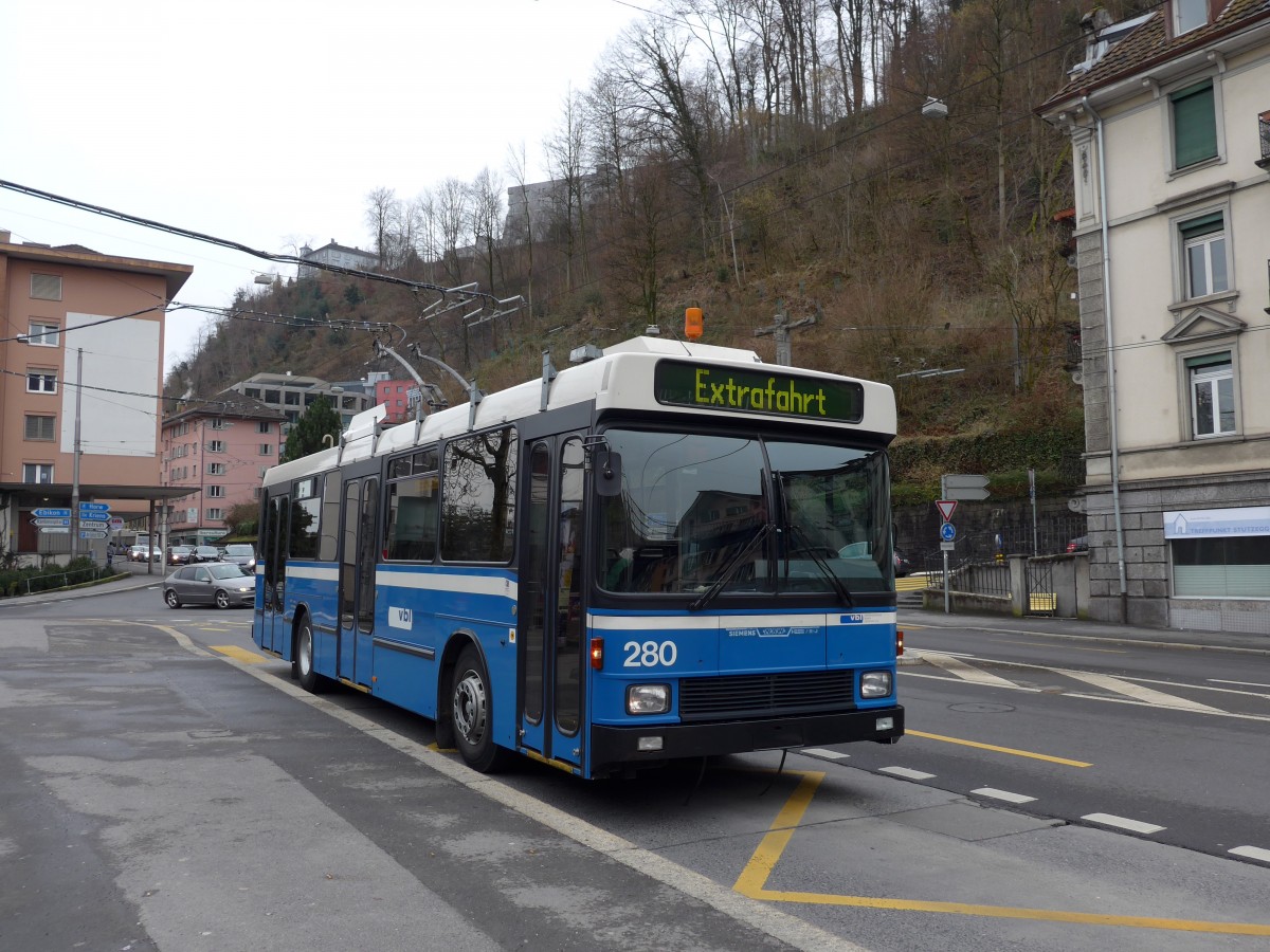 (148'962) - VBL Luzern - Nr. 280 - NAW/R&J-Hess Trolleybus am 16. Februar 2014 in Luzern, Kreuzstutz