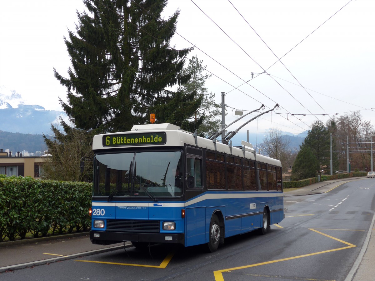 (148'996) - VBL Luzern - Nr. 280 - NAW/R&J-Hess Trolleybus am 16. Februar 2014 in Luzern, Oberseeburg