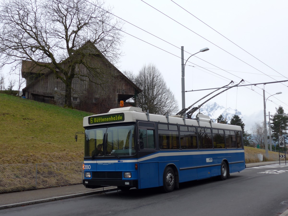 (148'998) - VBL Luzern - Nr. 280 - NAW/R&J-Hess Trolleybus am 16. Februar 2014 in Luzern, Eggen
