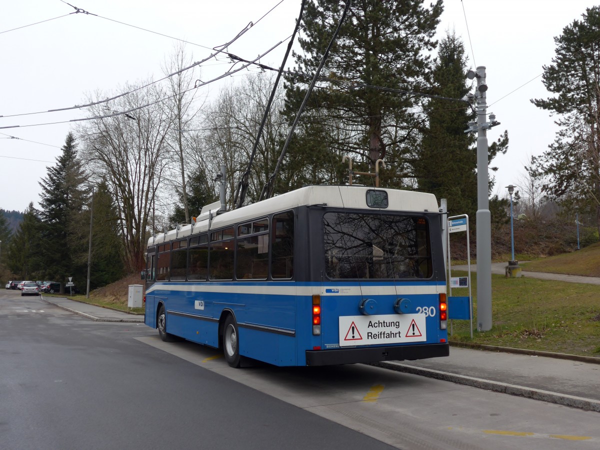 (149'014) - VBL Luzern - Nr. 280 - NAW/R&J-Hess Trolleybus am 16. Februar 2014 in Luzern, Bttenhalde