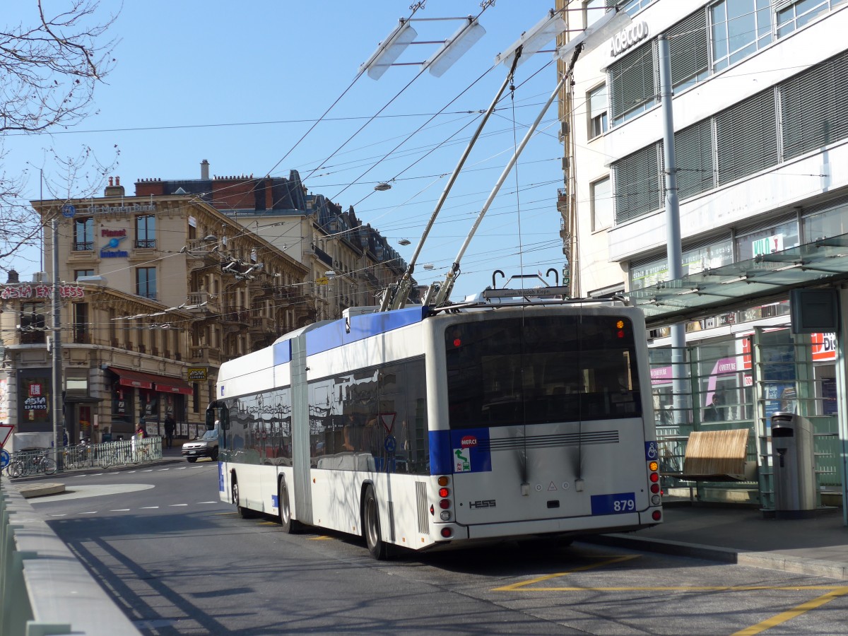 (149'266) - TL Lausanne - Nr. 879 - Hess/Hess Gelenktrolleybus am 9. Mrz 2014 beim Bahnhof Lausanne