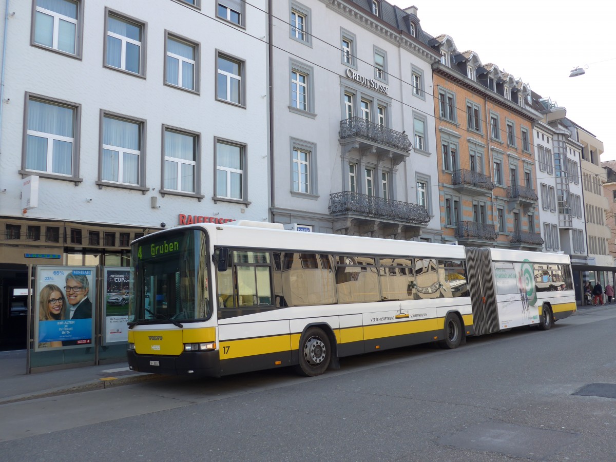 (149'415) - VBSH Schaffhausen - Nr. 17/SH 38'017 - Volvo/Hess am 29. Mrz 2014 beim Bahnhof Schaffhausen