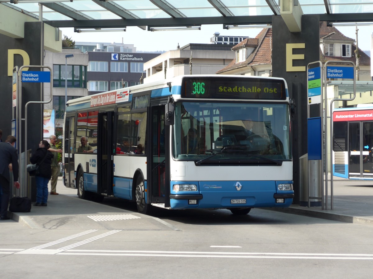 (149'458) - Limmat Bus, Dietikon - Nr. 5/ZH 726'105 - Renault am 31. Mrz 2014 beim Bahnhof Dietikon