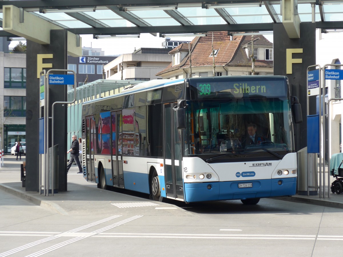 (149'461) - Limmat Bus, Dietikon - Nr. 18/ZH 726'118 - Neoplan am 31. Mrz 2014 beim Bahnhof Dietikon