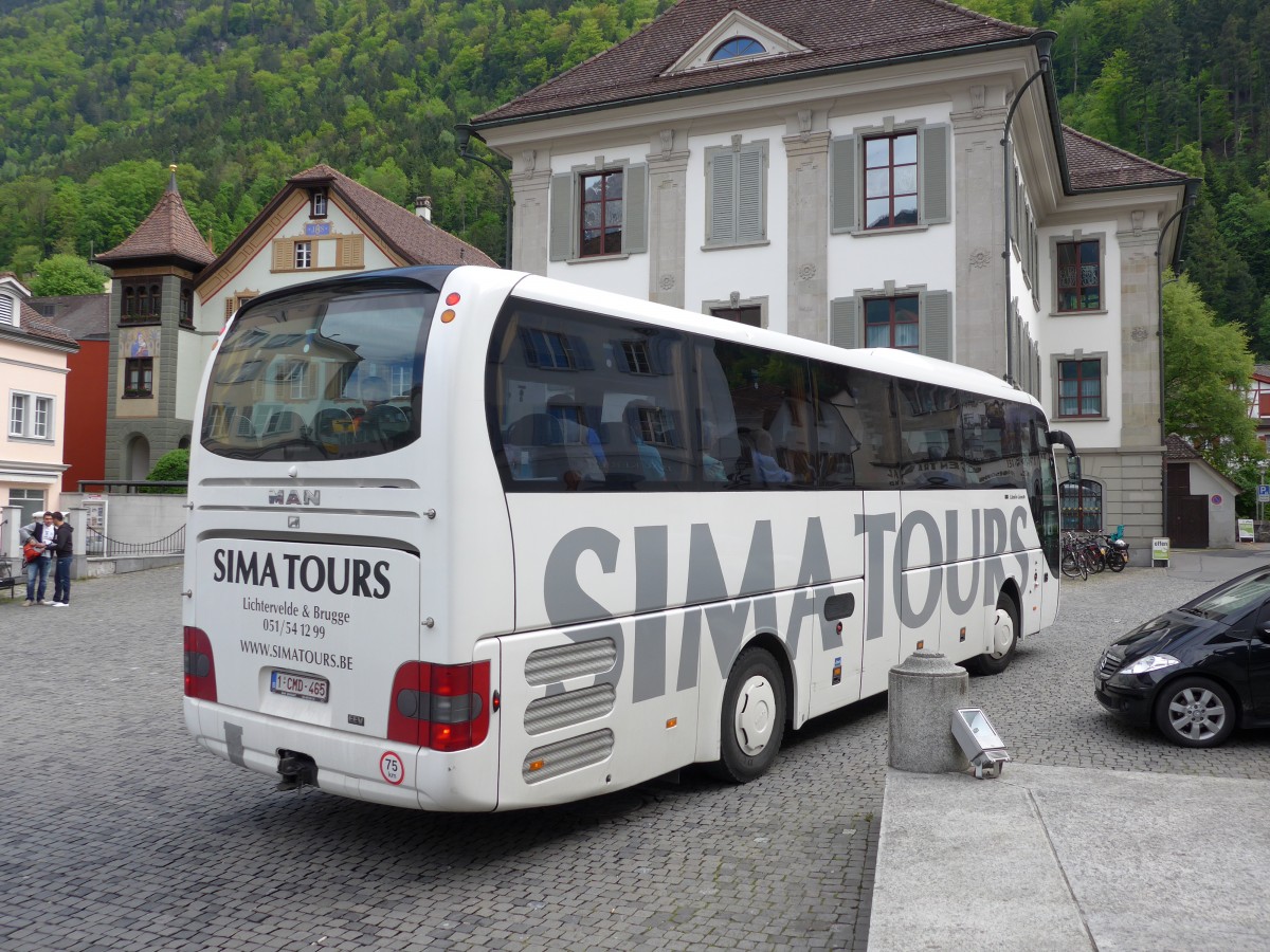 (150'551) - Aus Belgien: Sima Tours, Lichtervelde - 1-CMD-465 - MAN am 10. Mai 2014 in Altdorf, Telldenkmal
