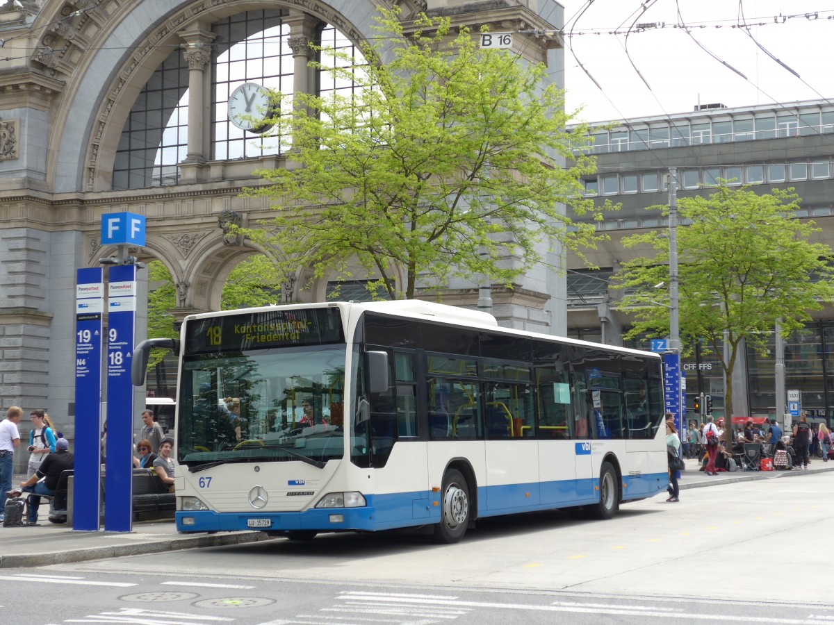 (150'583) - VBL Luzern - Nr. 67/LU 15'729 - Mercedes am 10. Mai 2014 beim Bahnhof Luzern