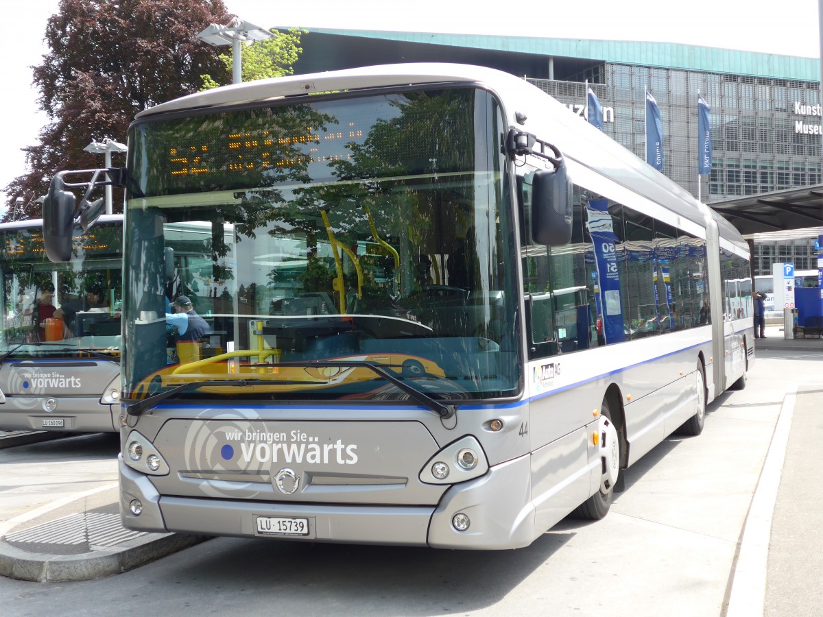 (150'620) - AAGR Rothenburg - Nr. 44/LU 15'739 - Irisbus am 10. Mai 2014 beim Bahnhof Luzern