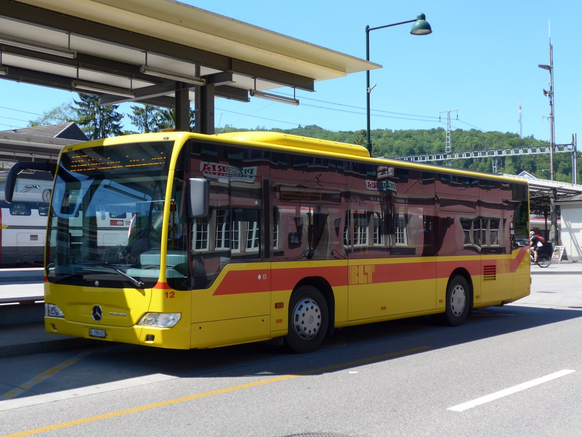 (150'696) - BLT Oberwil - Nr. 12/BL 198'423 - Mercedes (ex AGSE Eptingen Nr. 111) am 18. Mai 2014 beim Bahnhof Sissach