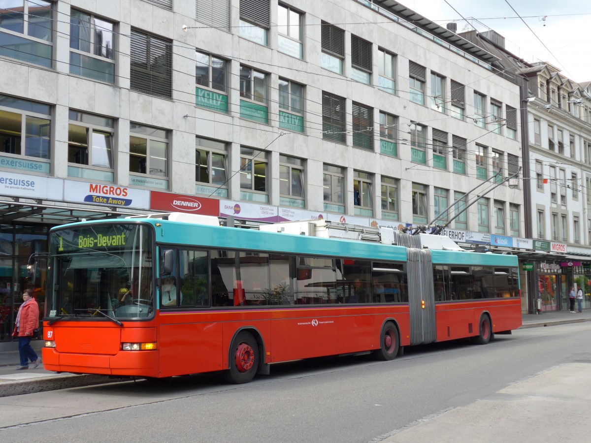 (151'073) - VB Biel - Nr. 87 - NAW/Hess Gelenktrolleybus am 29. Mai 2014 in Biel, Guisanplatz