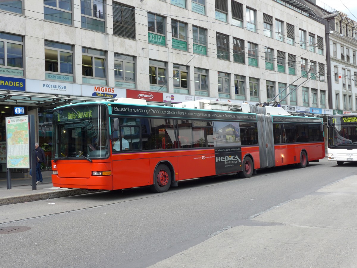 (151'081) - VB Biel - Nr. 84 - NAW/Hess Gelenktrolleybus am 29. Mai 2014 in Biel, Guisanplatz