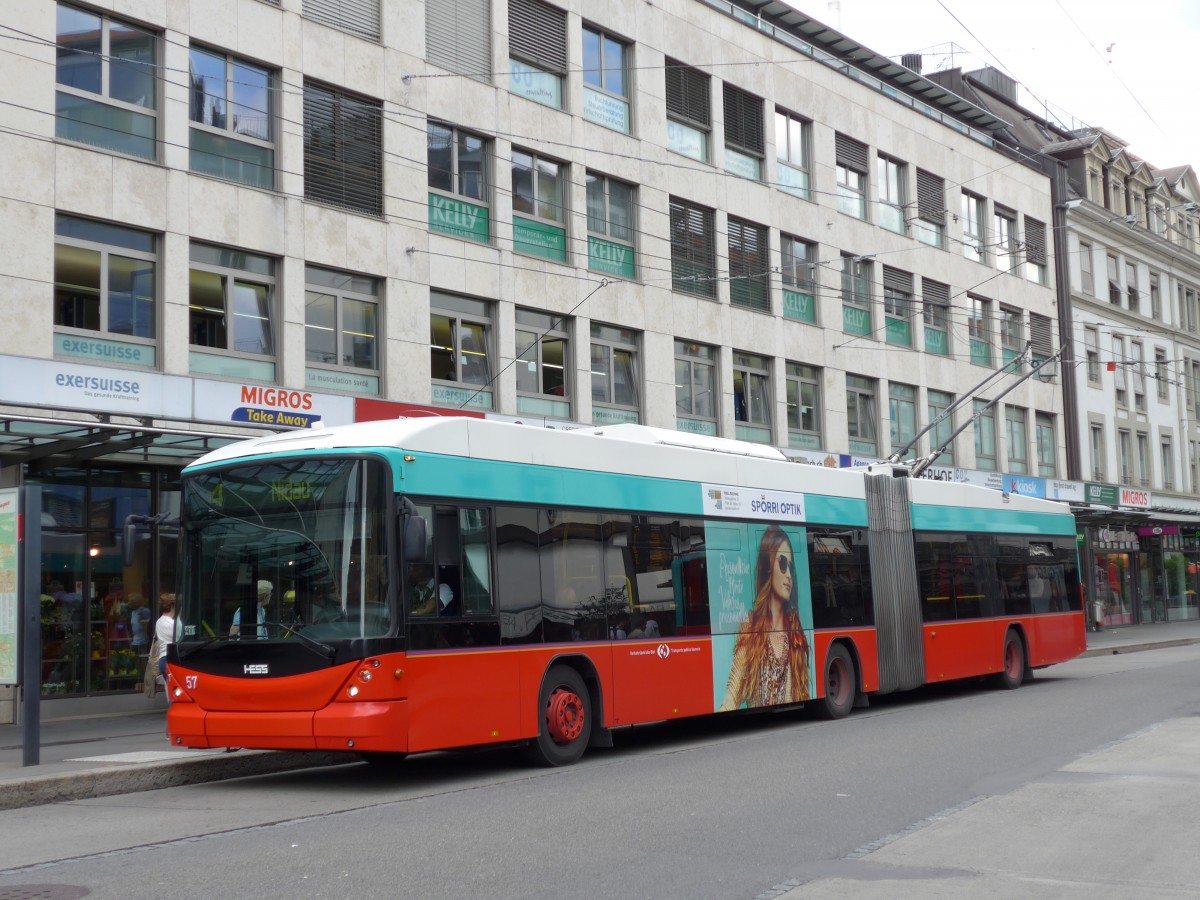 (151'095) - VB Biel - Nr. 57 - Hess/Hess Gelenktrolleybus am 29. Mai 2014 in Biel, Guisanplatz