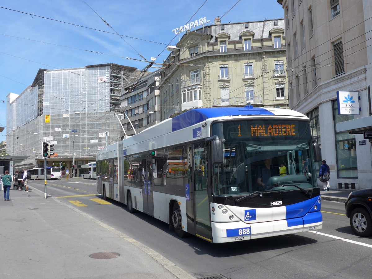 (151'173) - TL Lausanne - Nr. 888 - Hess/Hess Gelenktrolleybus am 1. Juni 2014 in Lausanne, Bel-Air