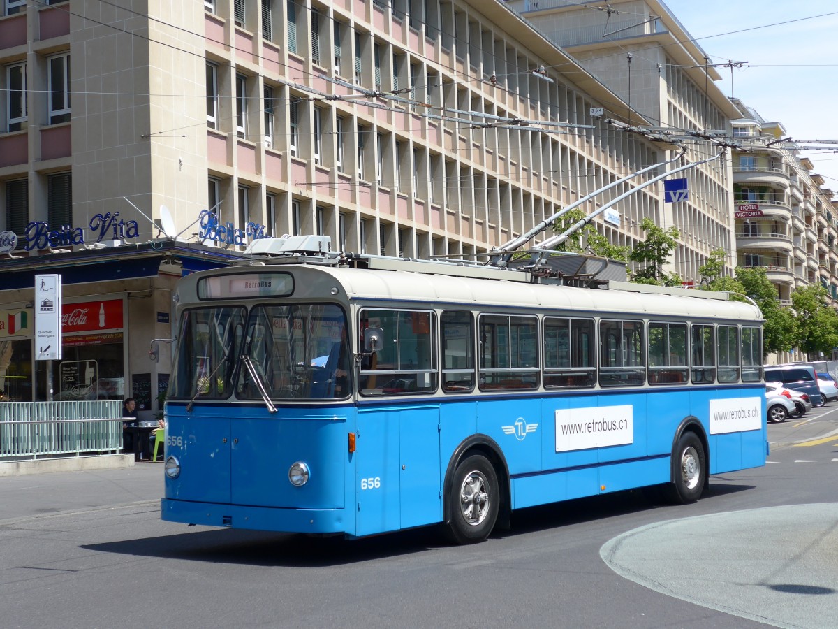 (151'197) - TL Lausanne (Rtrobus) - Nr. 656 - FBW/Eggli Trolleybus am 1. Juni 2014 beim Bahnhof Lausanne