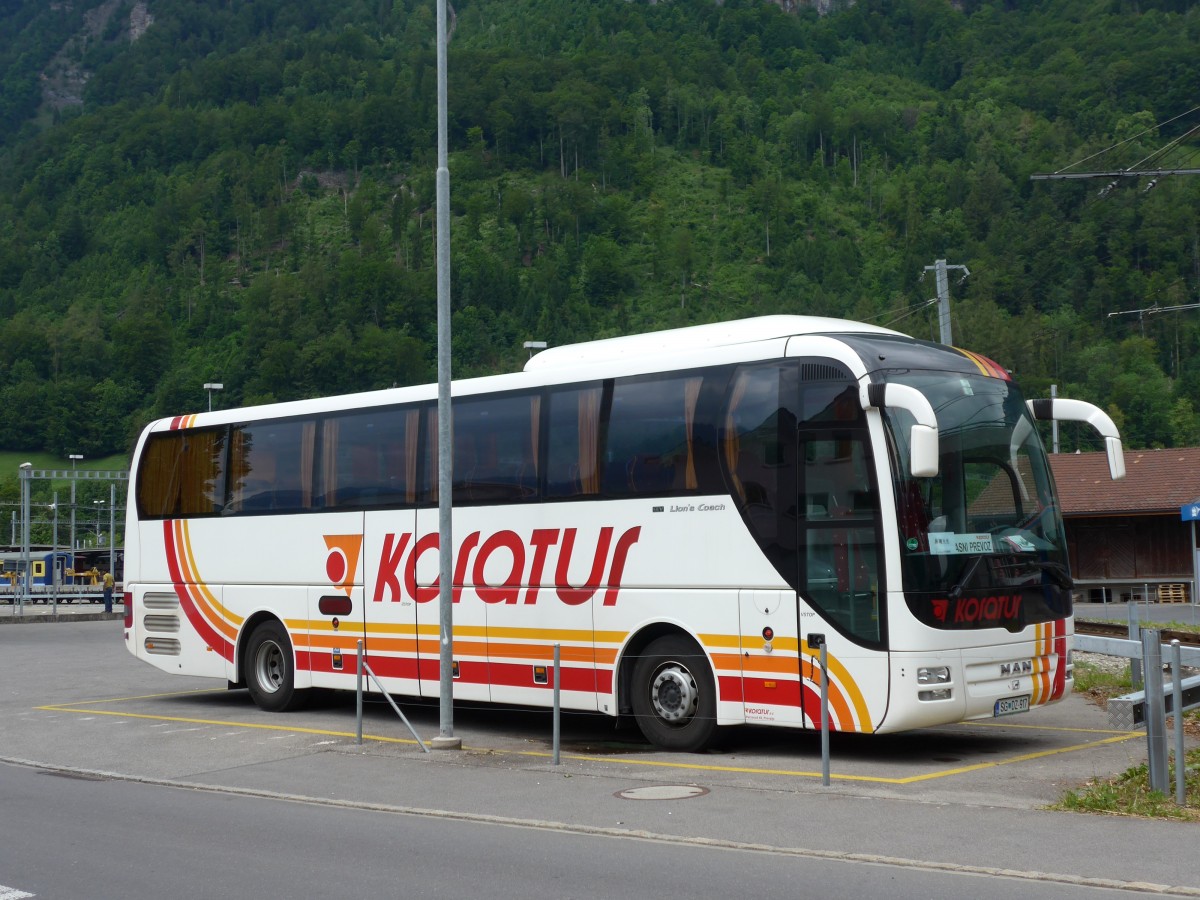 (151'544) - Aus Slowenien: Koratur, Prevalje - SG DZ-917 - MAN am 15. Juni 2014 beim Bahnhof Interlaken Ost