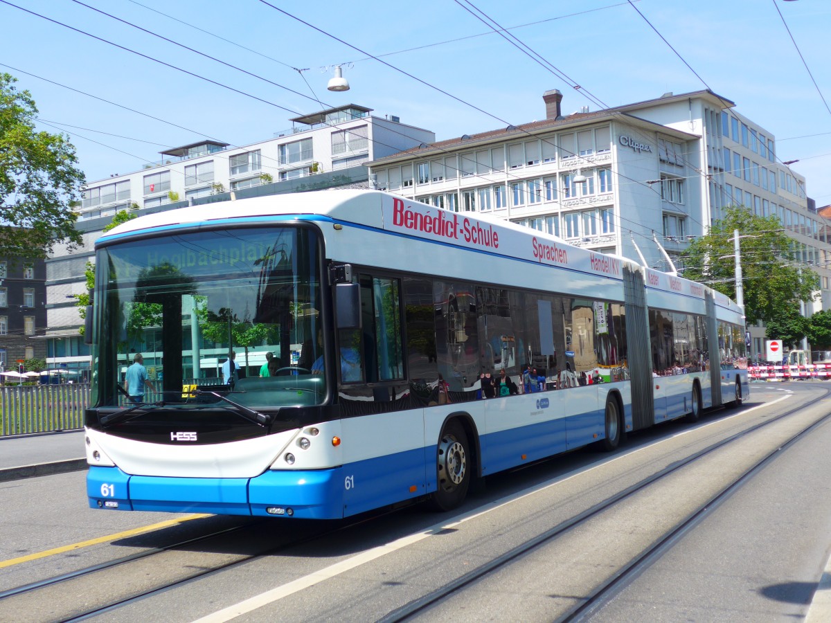 (151'797) - VBZ Zrich - Nr. 61 - Hess/Hess Doppelgelenktrolleybus am 23. Juni 2014 in Zrich, Sihlpost