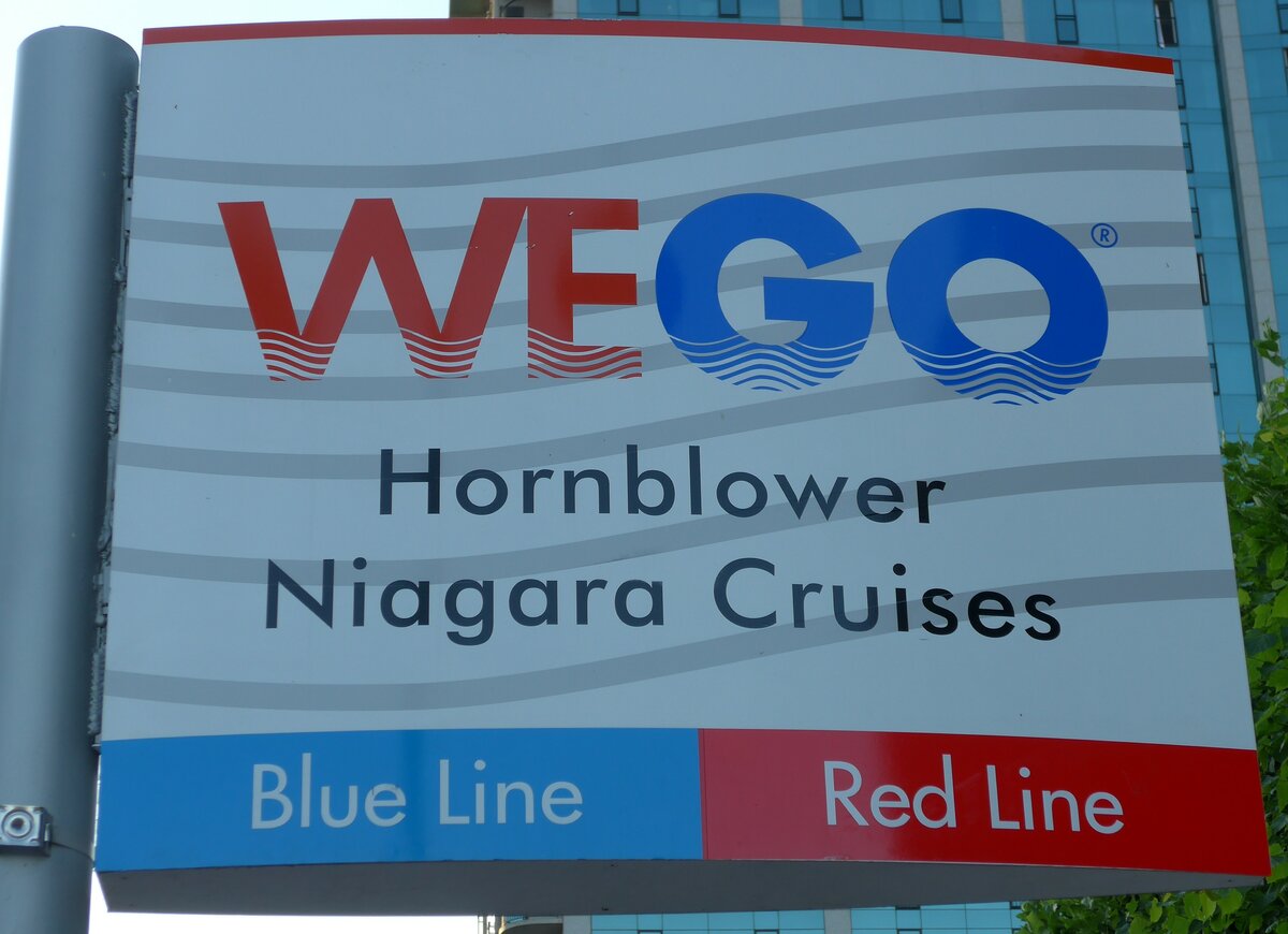 (152'872) - WEGO-Haltestellenschild - Clifton Hill, Hornblower Niagara Cruises - am 15. Juli 2014