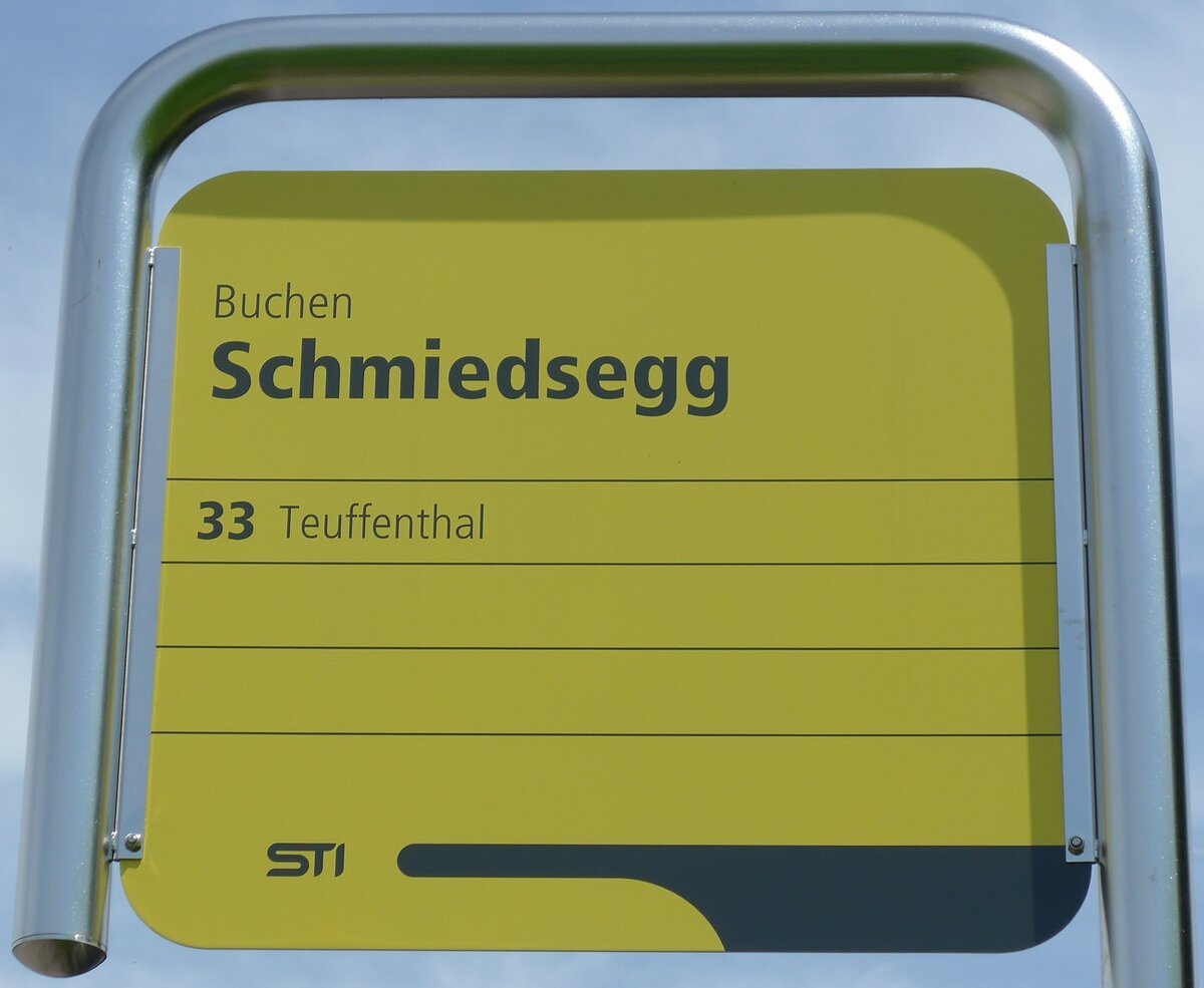 (153'708) - STI-Haltestellenschild - Buchen, Schmiedsegg - am 10. August 2014