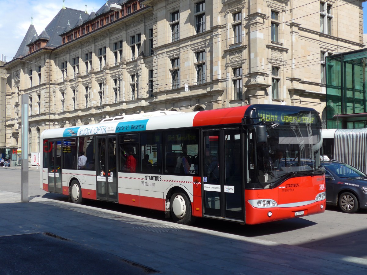(153'933) - SW Winterthur - Nr. 204/ZH 730'204 - Solaris am 16. August 2014 beim Hauptbahnhof Winterthur
