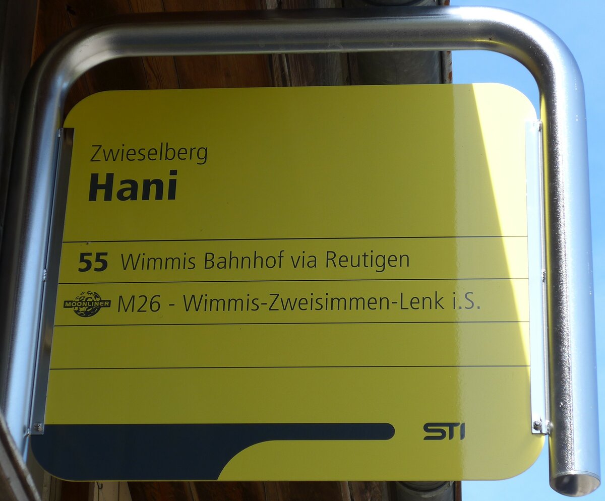(153'962) - STI-Haltestellenschild - Zwieselberg, Hani - am 17. August 2014