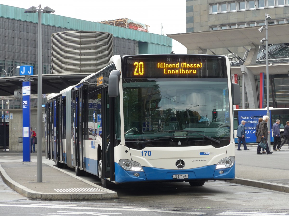 (153'998) - VBL Luzern - Nr. 170/LU 174'907 - Mercedes am 19. August 2014 beim Bahnhof Luzern