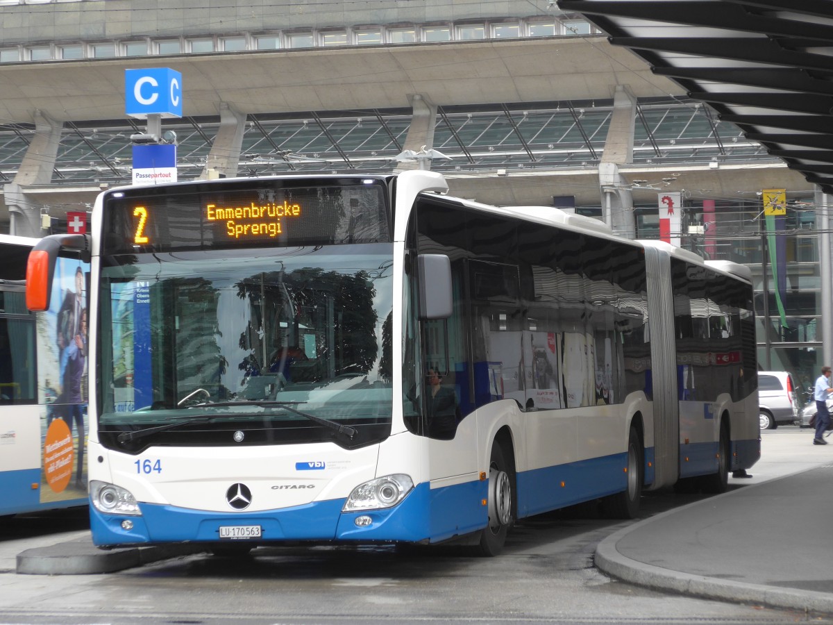 (154'008) - VBL Luzern - Nr. 164/LU 170'563 - Mercedes am 19. August 2014 beim Bahnhof Luzern