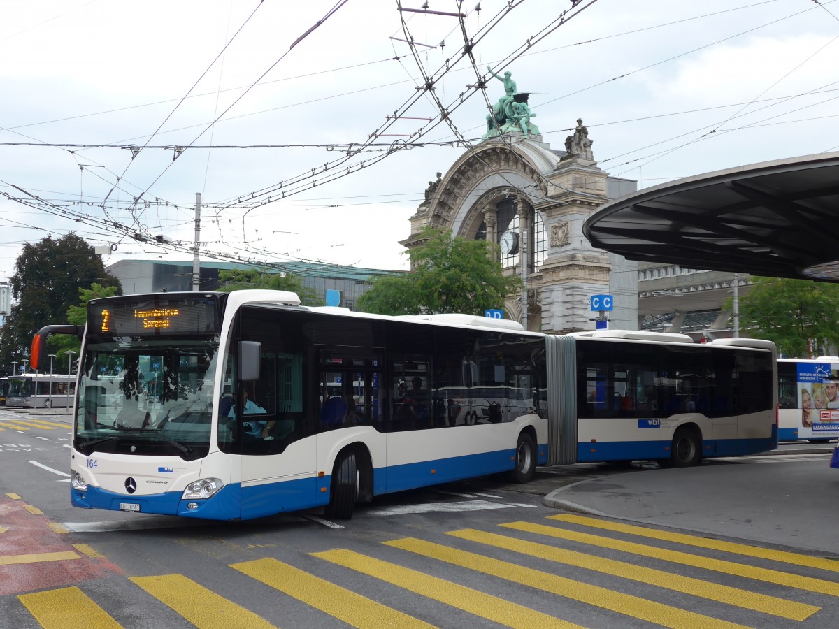 (154'012) - VBL Luzern - Nr. 164/LU 170'563 - Mercedes am 19. August 2014 beim Bahnhof Luzern