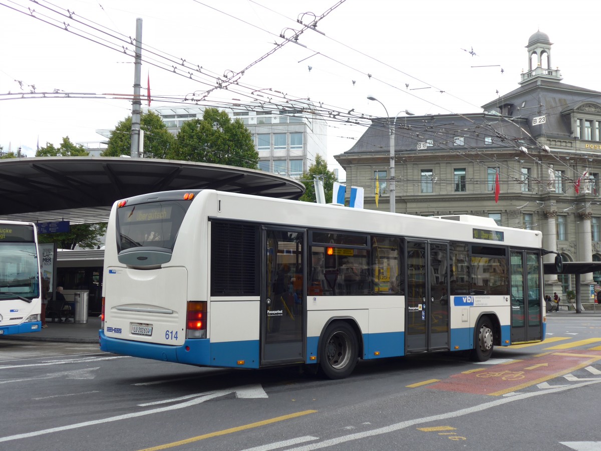 (154'016) - VBL Luzern - Nr. 614/LU 202'614 - Scania/Hess am 19. August 2014 beim Bahnhof Luzern