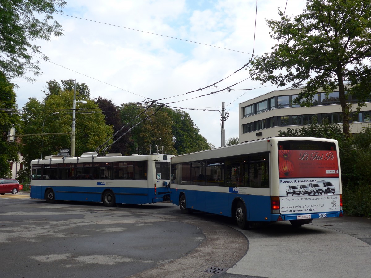 (154'030) - VBL Luzern - Nr. 308 - Lanz+Marti/Hess Personenanhnger am 19. August 2014 in Luzern, Maihof