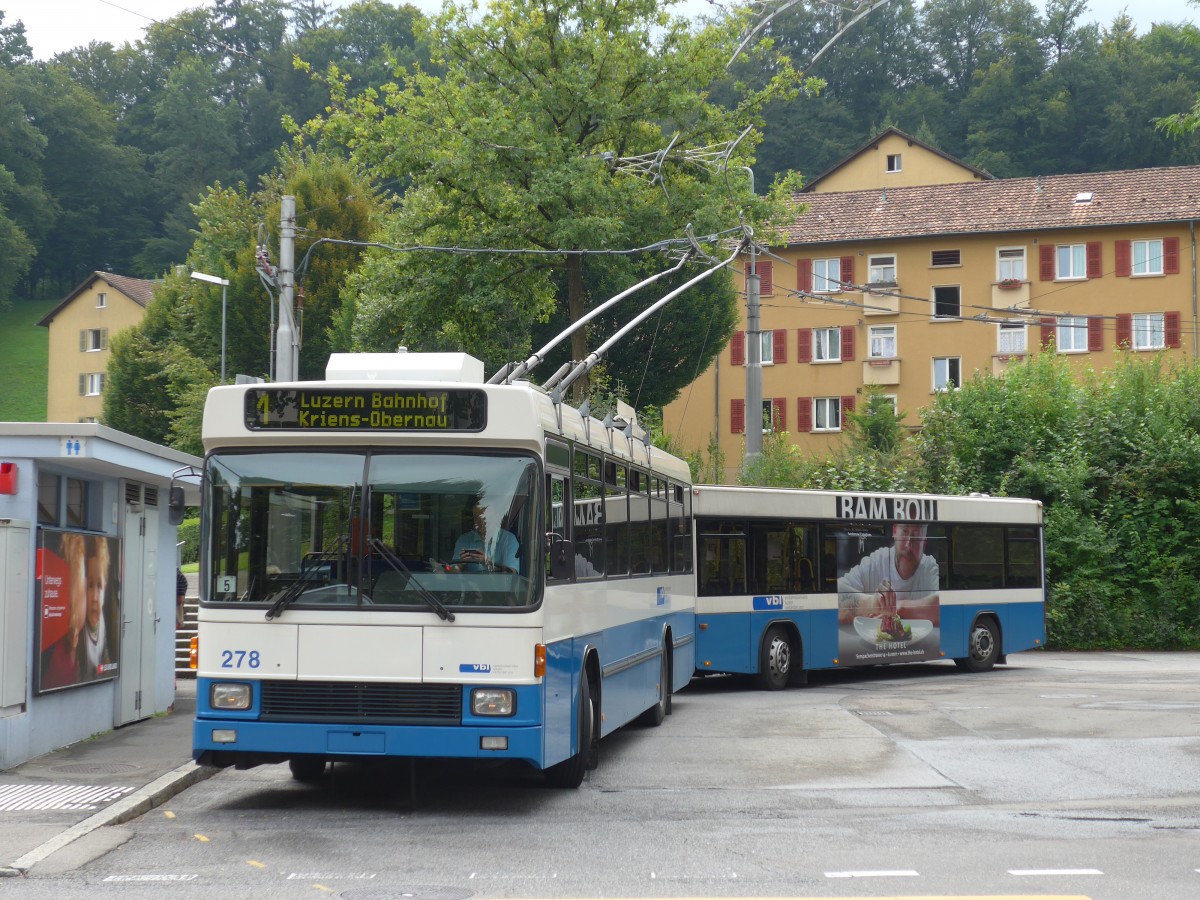 (154'037) - VBL Luzern - Nr. 278 - NAW/R&J-Hess Trolleybus am 19. August 2014 in Luzern, Maihof