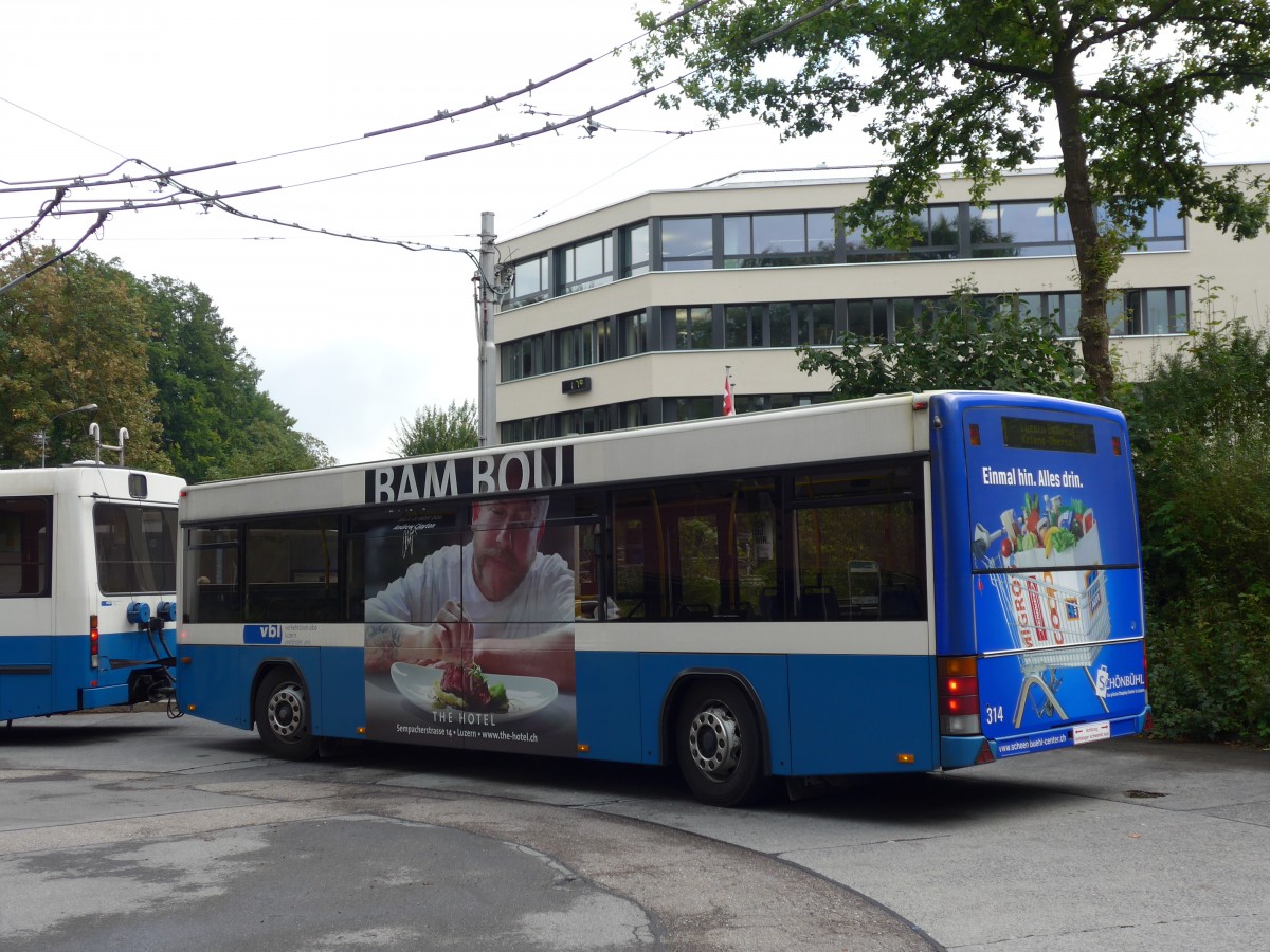 (154'038) - VBL Luzern - Nr. 314 - Lanz+Marti/Hess Personenanhnger am 19. August 2014 in Luzern, Maihof