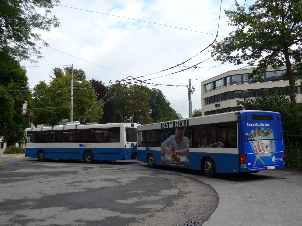 (154'039) - VBL Luzern - Nr. 314 - Lanz+Marti/Hess Trolleybus am 19. August 2014 in Luzern, Maihof