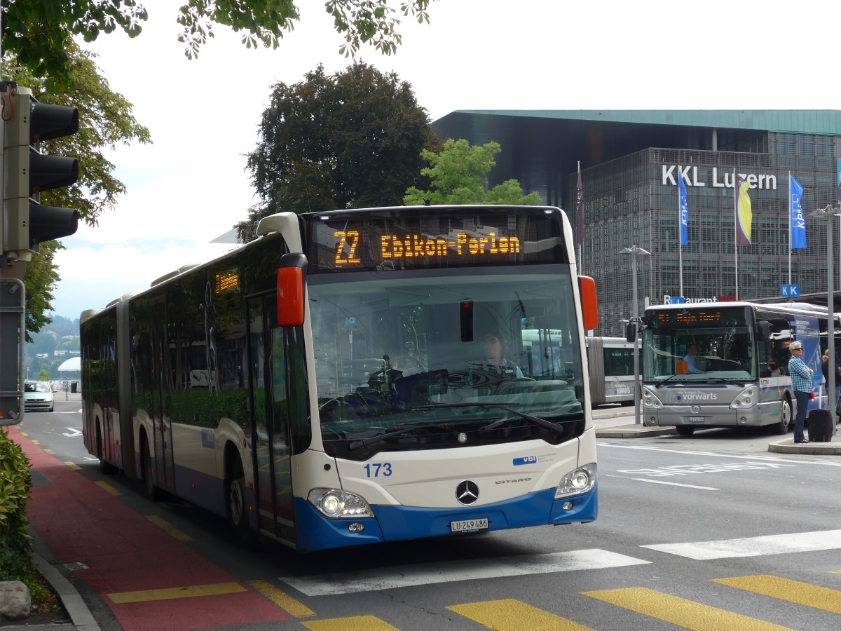 (154'054) - VBL Luzern - Nr. 173/LU 249'486 - Mercedes am 19. August 2014 beim Bahnhof Luzern