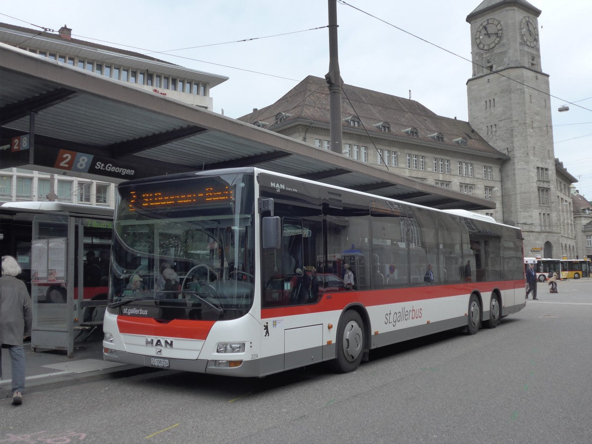 (154'154) - St. Gallerbus, St. Gallen - Nr. 224/SG 198'224 - MAN am 20. August 2014 beim Bahnhof St. Gallen
