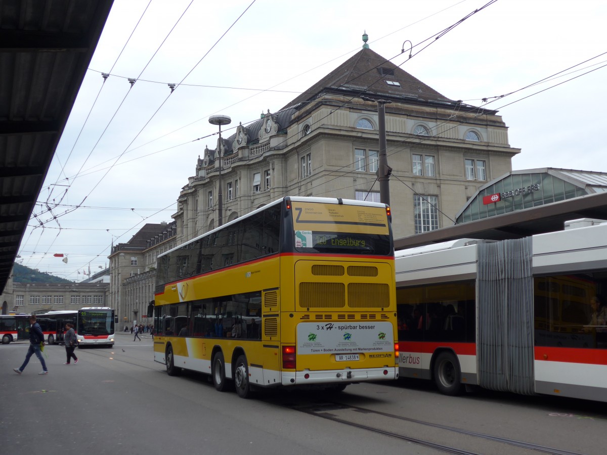 (154'206) - PostAuto Ostschweiz - AR 14'838 - Neoplan (ex P 27'016) am 20. August 2014 beim Bahnhof St. Gallen