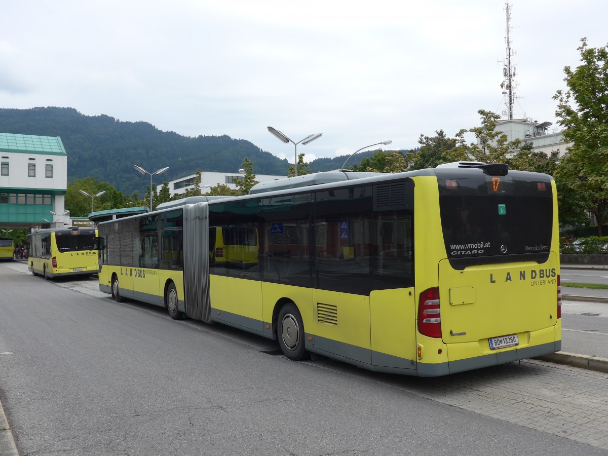(154'232) - Landbus Unterland, Dornbirn - BD 13'260 - Mercedes am 20. August 2014 beim Bahnhof Bregenz