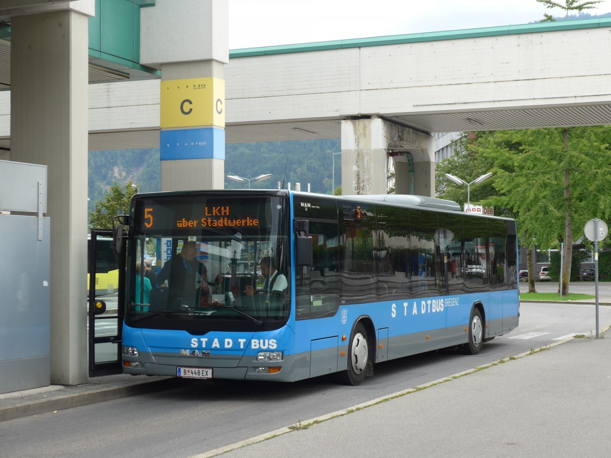 (154'249) - Stadtbus, Bregenz - B 448 EX - MAN am 20. August 2014 beim Bahnhof Bregenz
