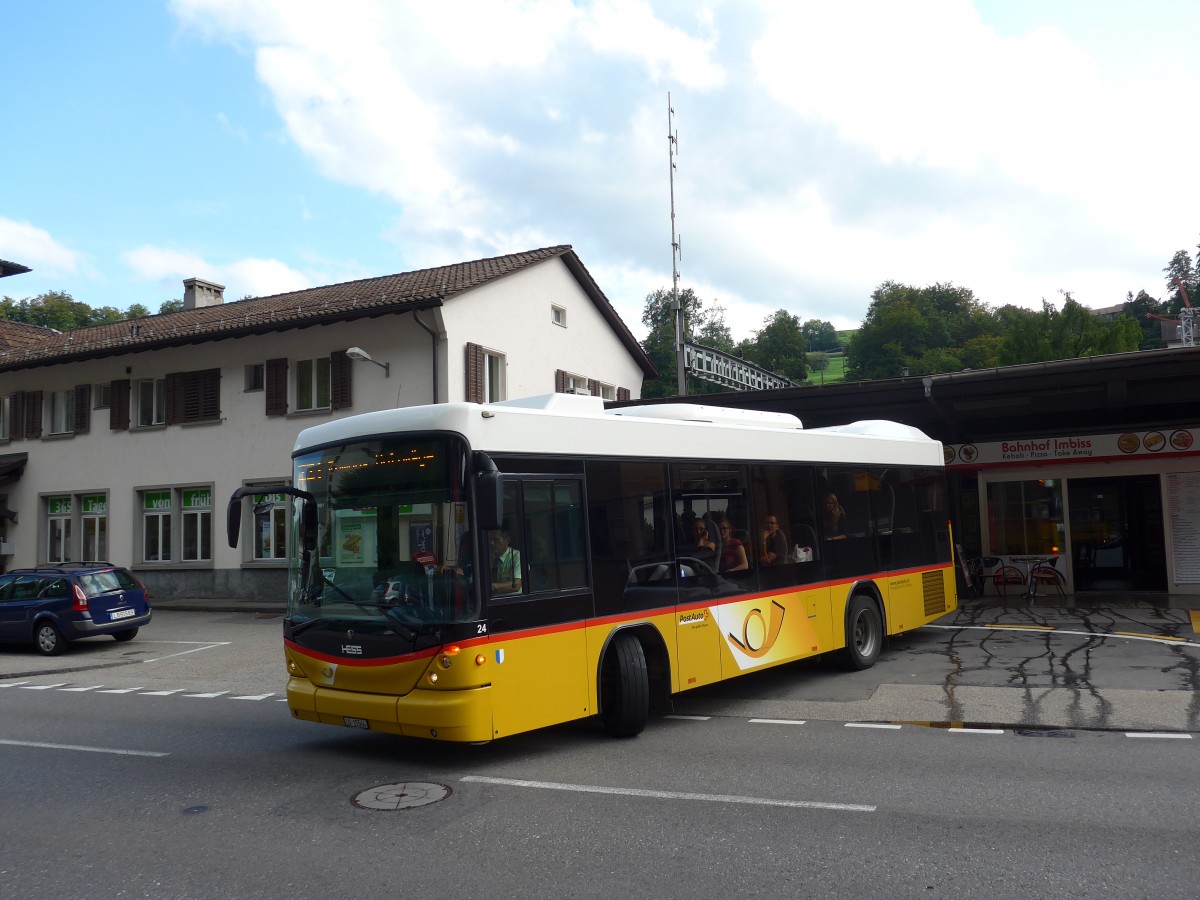 (154'648) - Amstein, Willisau - Nr. 24/LU 15'564 - Scania/Hess am 30. August 2014 beim Bahnhof Wolhusen
