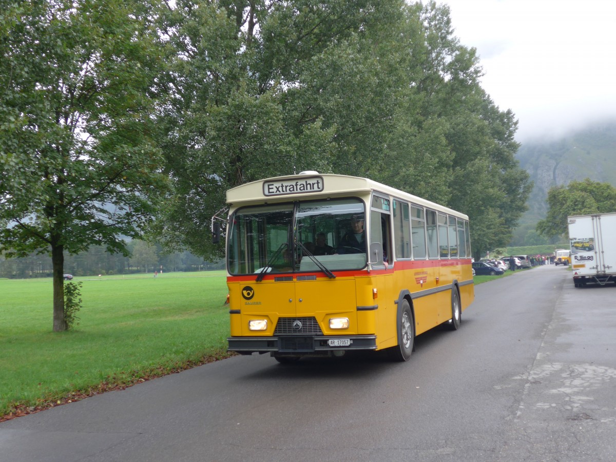 (155'102) - Osthues, Teufen - Nr. 15/AR 17'057 - Saurer-Leyland/Hess (ex AVG Grindelwald Nr. 15; ex RhV Altsttten Nr. 42) am 13. September 2014 in Chur, Waffenplatz
