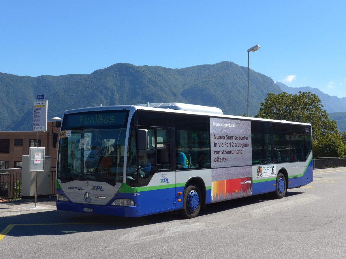 (155'161) - TPL Lugano - Nr. 314/TI 309'391 - Mercedes (ex Nr. 13) am 13. September 2014 beim Bahnhof Lugano