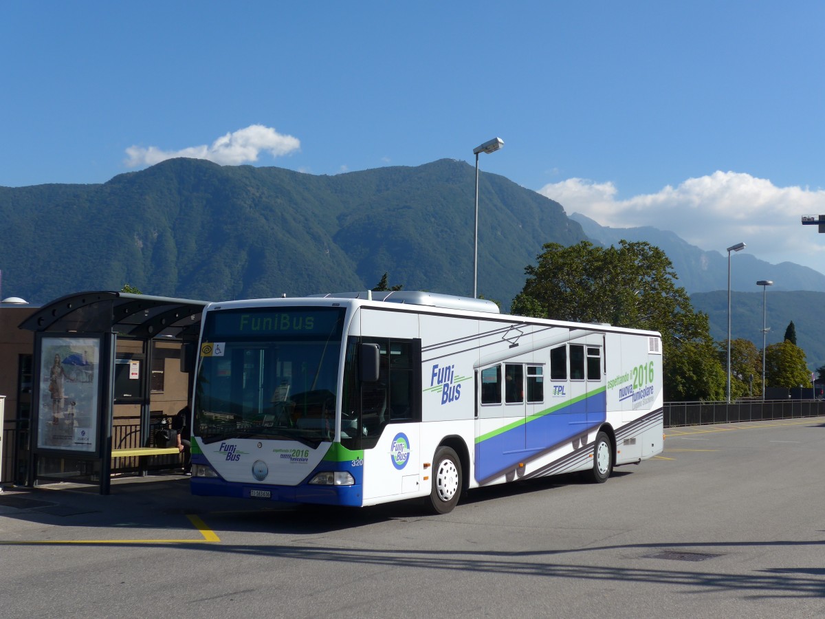 (155'231) - TPL Lugano - Nr. 320/TI 163'636 - Mercedes (ex Nr. 19) am 13. September 2014 beim Bahnhof Lugano
