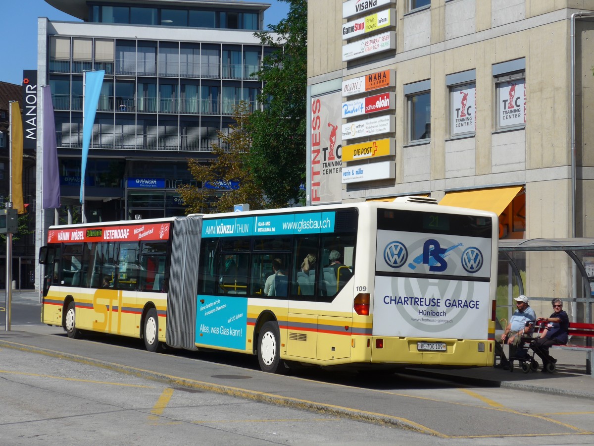 (155'251) - STI Thun - Nr. 109/BE 700'109 - Mercedes am 14. September 2014 beim Bahnhof Thun