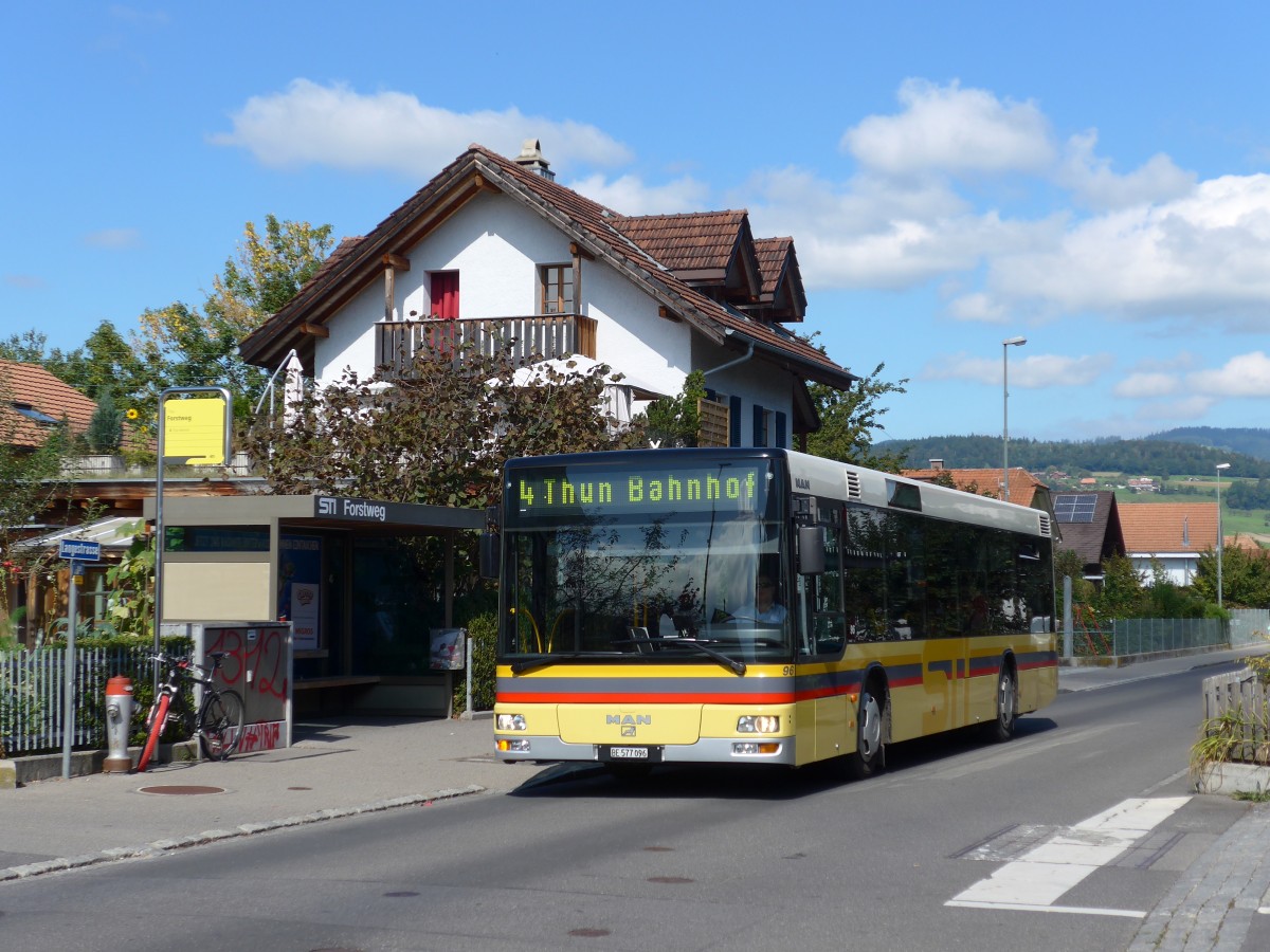 (155'270) - STI Thun - Nr. 96/BE 577'096 - MAN am 14. September 2014 in Thun-Lerchenfeld, Forstweg
