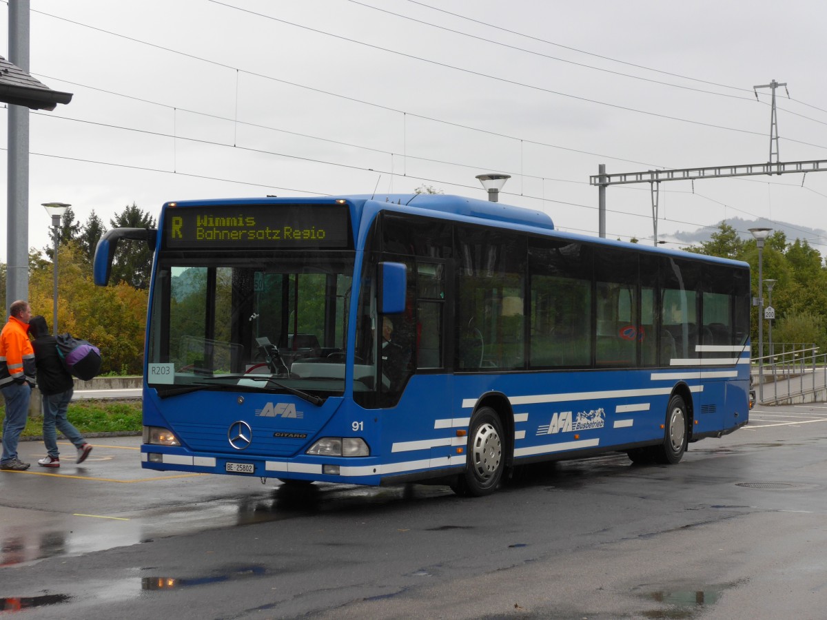 (155'745) - AFA Adelboden - Nr. 91/BE 25'802 - Mercedes (ex Nr. 2) am 13. Oktober 2014 beim Bahnhof Wimmis