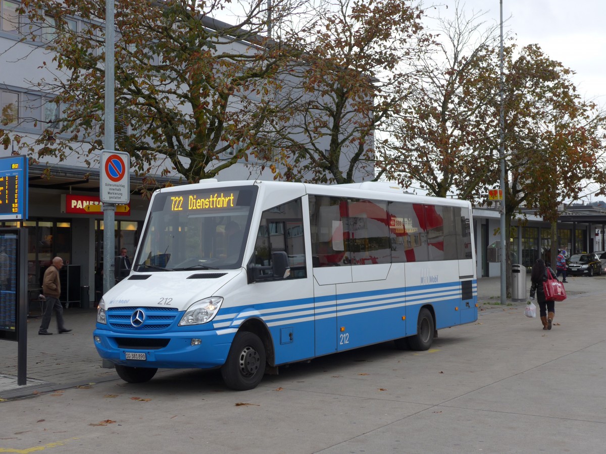 (155'919) - WilMobil, Wil - Nr. 212/SG 381'890 - Mercedes/Kutsenits am 22. Oktober 2014 beim Bahnhof Wil