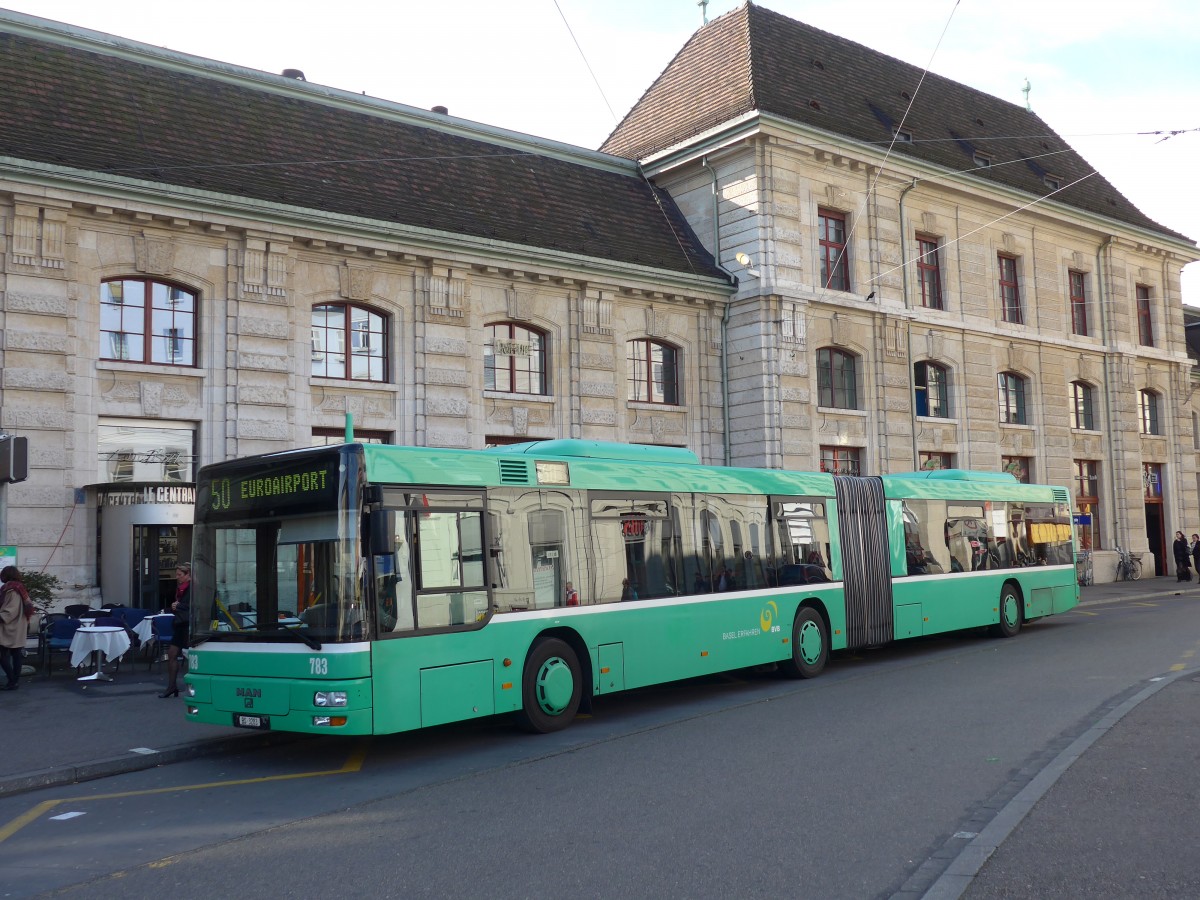 (156'144) - BVB Basel - Nr. 783/BS 3283 - MAN am 27. Oktober 2014 beim Bahnhof Basel