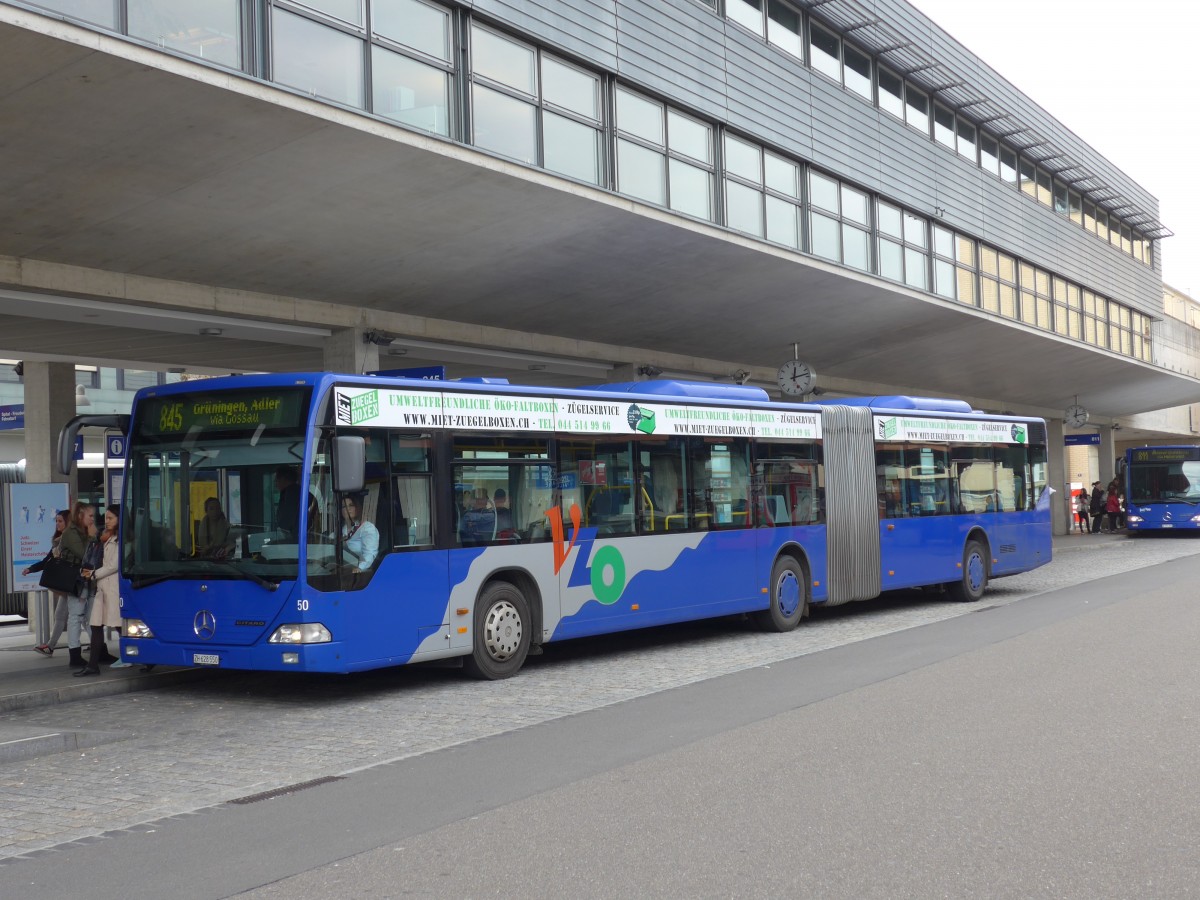 (156'232) - VZO Grningen - Nr. 50/ZH 628'550 - Mercedes am 28. Oktober 2014 beim Bahnhof Uster