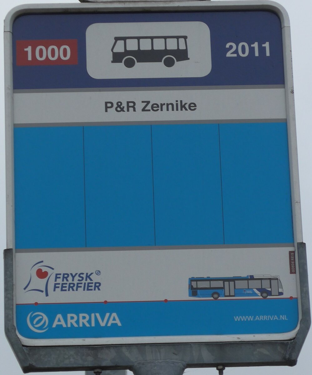 (156'610) - ARRIVA-Haltestellenschild - Groningen, P&R Zernike - am 18. November 2014