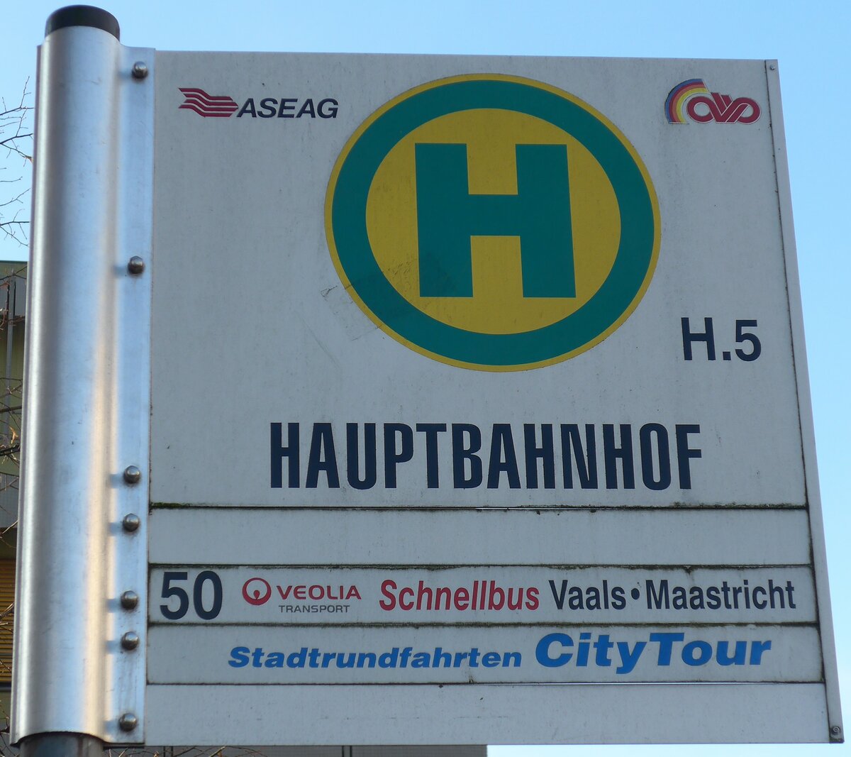 (157'161) - ASEAG/VEOLIA-Haltestellenschild - Aachen, Hauptbahnhof - am 21. November 2014