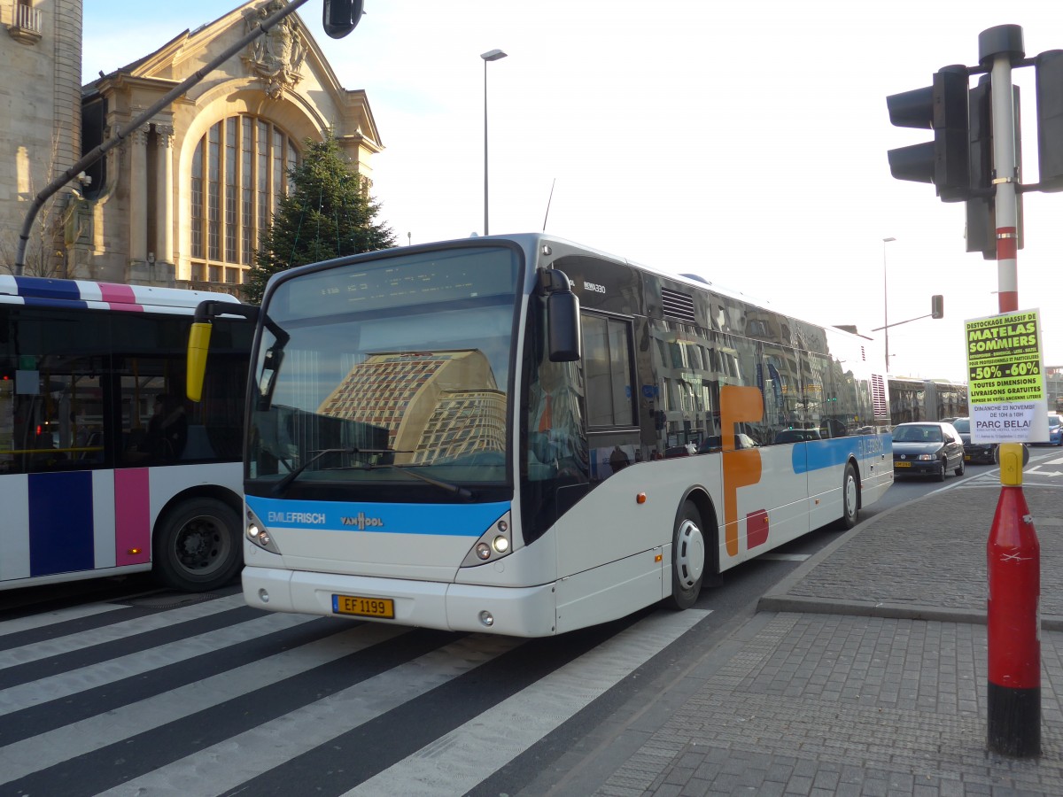 (157'364) - Frisch, Bettembourg - EF 1199 - Van Hool am 22. November 2014 beim Bahnhof Luxembourg